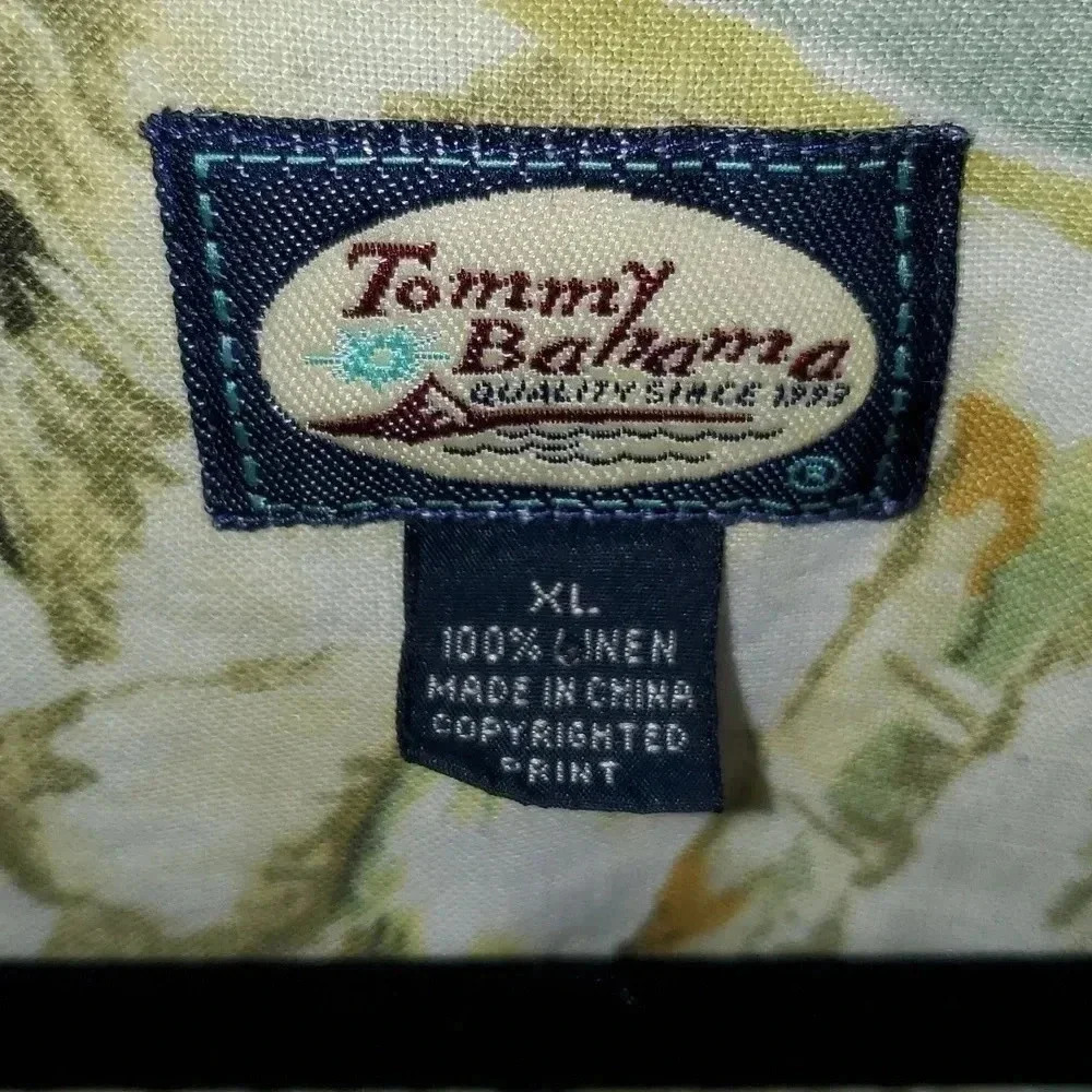 Tommy Bahama Floral Green Hawaiian Short Sleeve 100% Linen Shirt Green Yellow XL - Picture 2 of 11